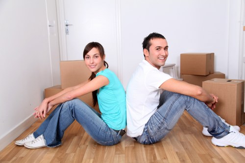 Packed moving boxes prepared for a flat removal in Shoreditch